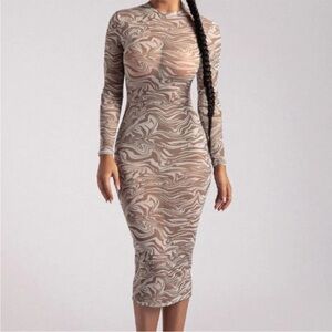 Meshki Bonnie Mesh Long Sleeve Midi Dress Retrograde Print